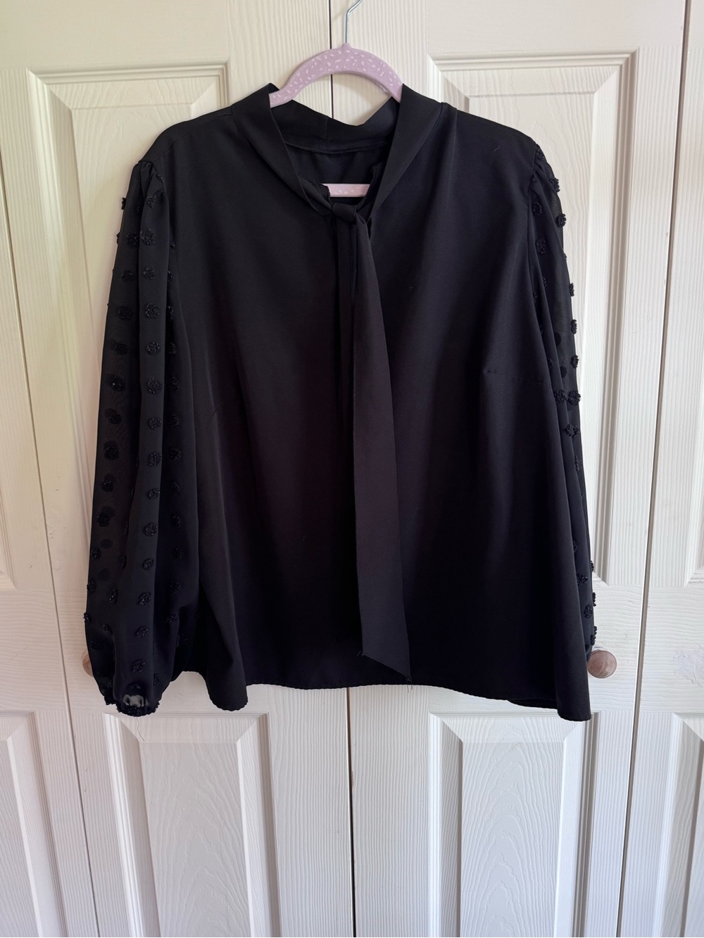 SHEIN Black Bow-Tie Long Sleeve Blouse